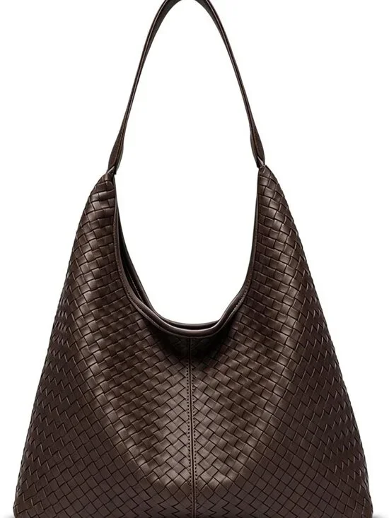 Chic Woven Vegan Leather Hobo Tote Bag | Large Slouchy Purse with Magnetic