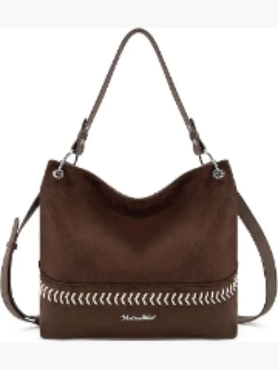 Faux Suede Hobo Bag Slouchy Shoulder Tote with Zip-Top and Anti-Theft Pocket