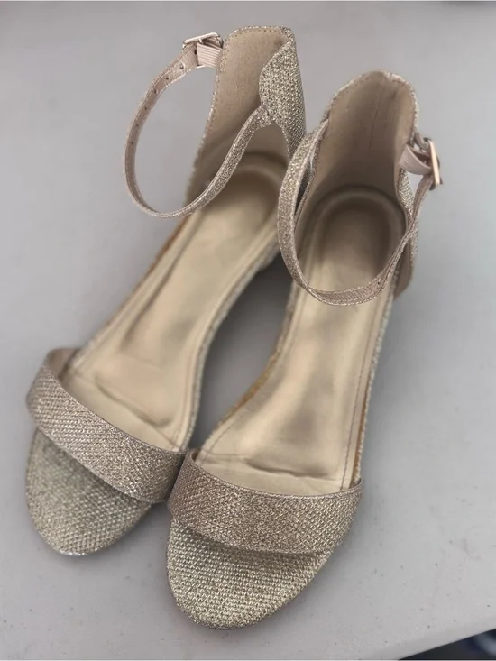 Sparkle Ankle-Strap Open-Toe Sandals in Rose Gold