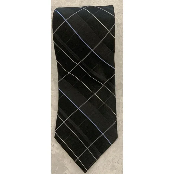 Apt 9 Black Grey Blue Plaid 100% Silk Tie 4