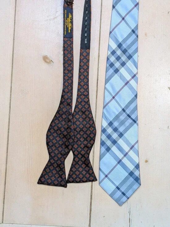 Burberry London Silk Plaid Tie & Brooks Brothers Silk Bow Tie Lot of 2