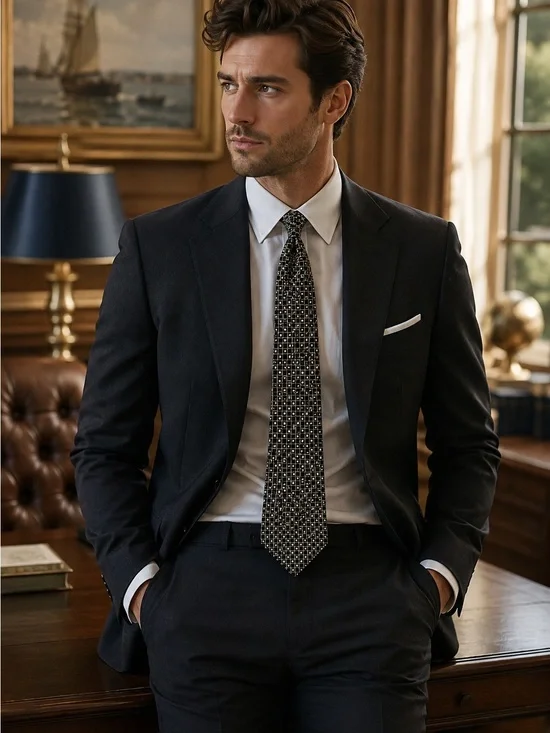 Giorgio Redaelli 100% Silk Black Geometric Tie