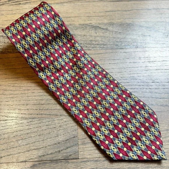 Leonardo Strelli Tie Rack Silk Necktie‎ Diamond Geometric Pattern Italy vtg