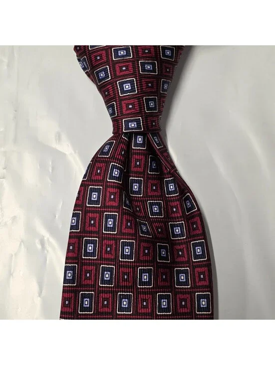 J.Z. Richards Gallery Collection Geometric Pattern Silk Necktie 59x3.5 Red