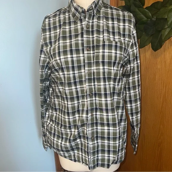 Banana Republic Green‎ Plaid Shirt Untuck Fit Size Large Cotton