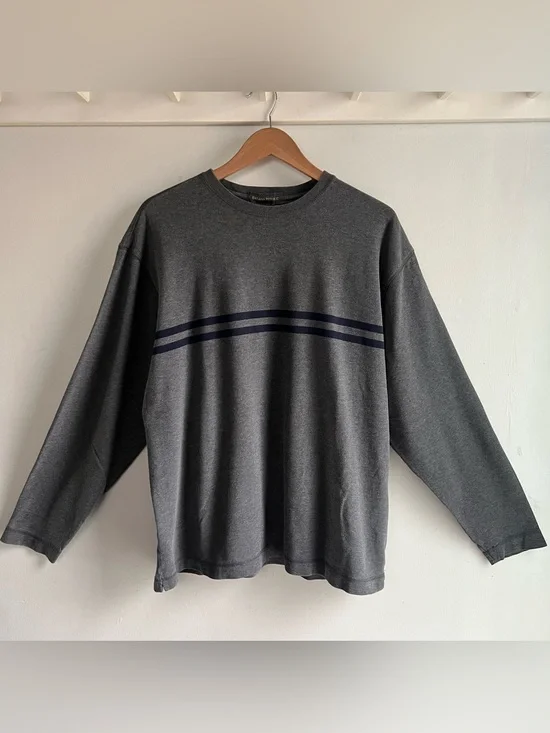 Vintage Banana Republic Men’s L Gray Long Sleeve Shirt Chest Stripe 100% Cotton