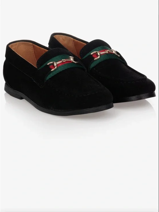Romano Boys Black Faux Suede Horsebit Loafers with box 31/12.5