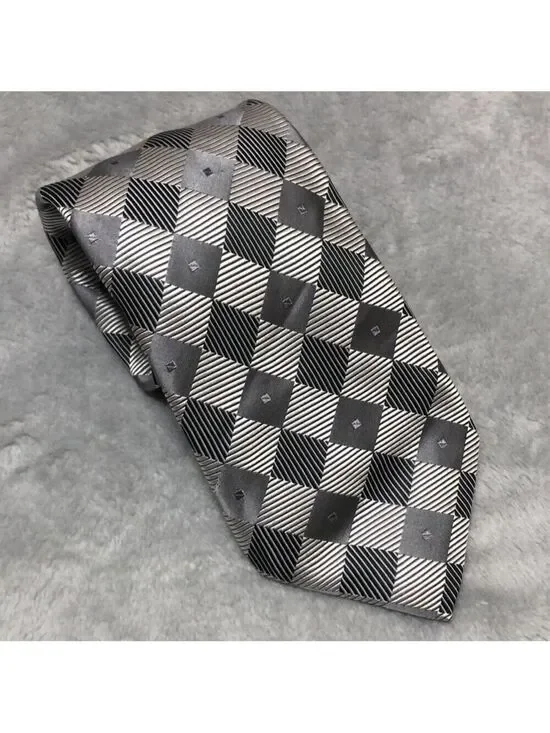 Roberto Villini Black and Gray Diamond Print Tie