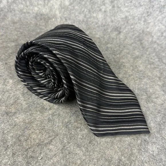 Joseph‎ & Feiss International 100% SILK Necktie Black Cream Striped Extra Long