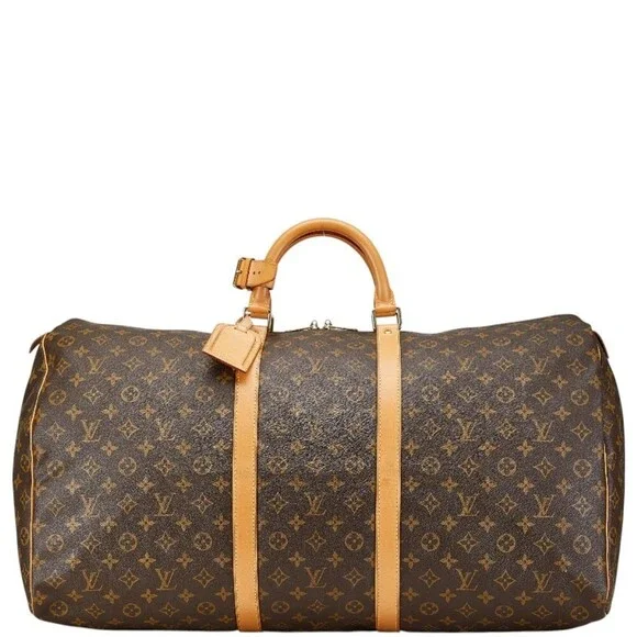LOUIS VUITTON Authentic Brown Monogram Leather Keepall 60 Boston Bag