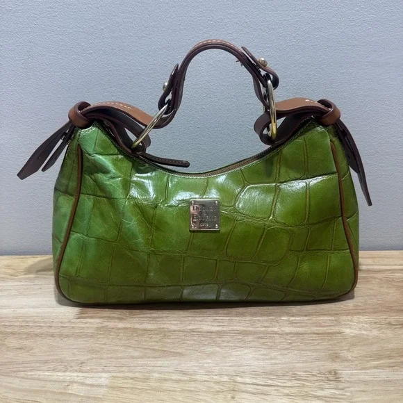 Vintage Dooney & Bourke Green Crocodile Embossed Medium Hobo Bag Purse J599095