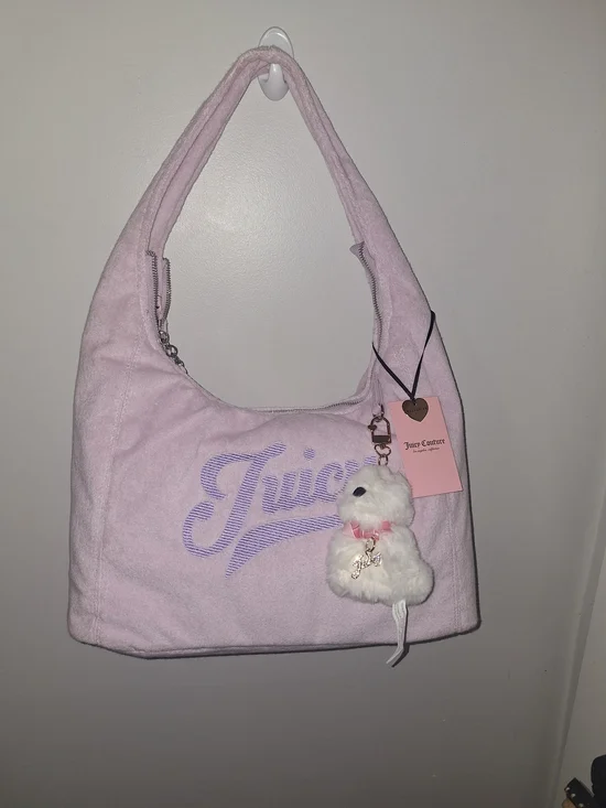 EXCLUSIVE Juicy Couture Lilac/Pastel Pink Logo Hobo Bag with Plush Charm