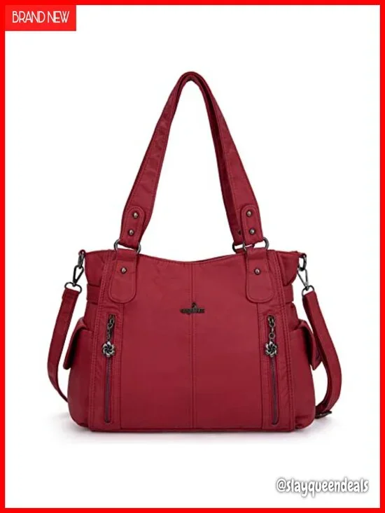 Washed PU Leather Hobo Purse Roomy Shoulder Bag Convertible Crossbody Tote