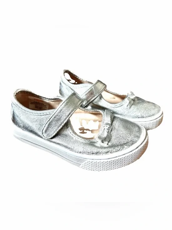 Gymboree Girls cute bowl shiny silver strap shoes for toddler girls size 11