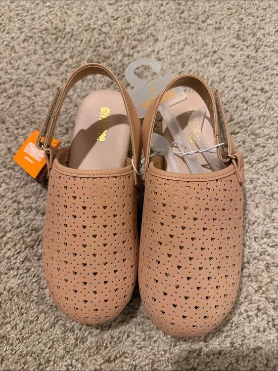 Gymboree Girls Tan Heart-Perforated Slingback Clogs