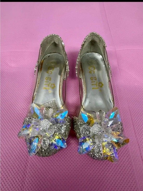 Silver Glitter Crystal Embellished Kids Heels
