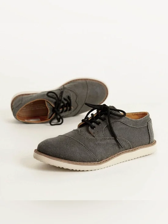 TOMS Boys Brogue Oxford Wing Tip Sz 6 Youth Gray Twill Distressed Gray Denim