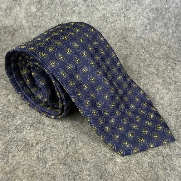 Black Brown 1826 Men's Tie 100% Silk Blue Geometric Pattern 60