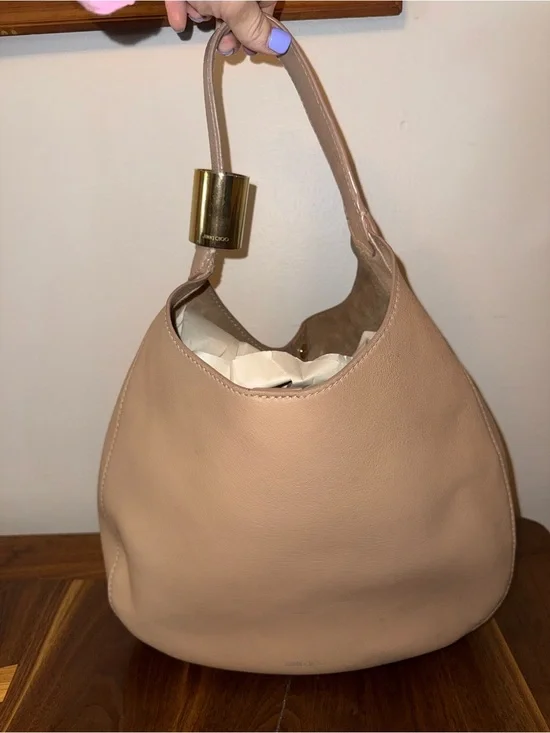Jimmy Choo Blush Leather Hobo Shoulder Bag with Gold Accent