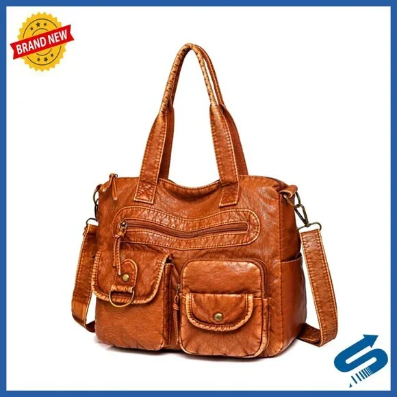 Medium Vegan Leather Hobo Satchel Purse with Adjustable Strap, Multi-Pocket