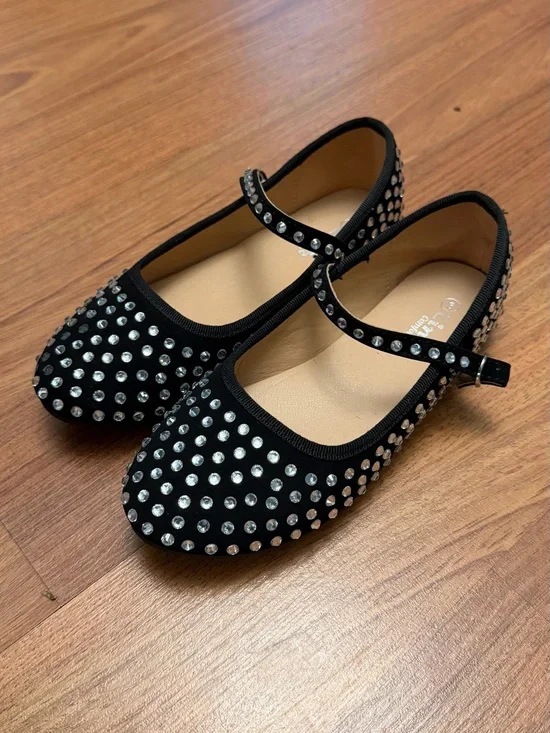 Link Black Mary Jane Dress Shoes with Clear Rhinestones