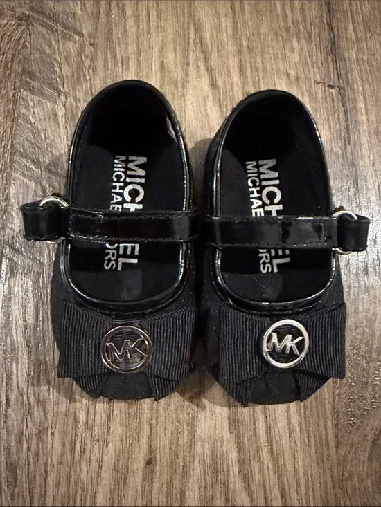 Michael Kors Black Patent Girls' Mary Jane Flats with Logo Bow