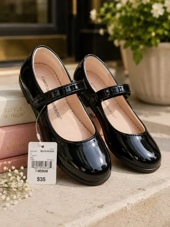Christie & Jill Lil Dahlia Black Patent Mary Jane Flats NWT Size 7