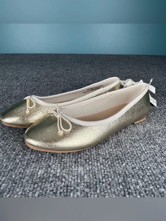 J Crew Girls 3 Gold Metallic Ballet Flats Bow Slip On Dress Casual Part