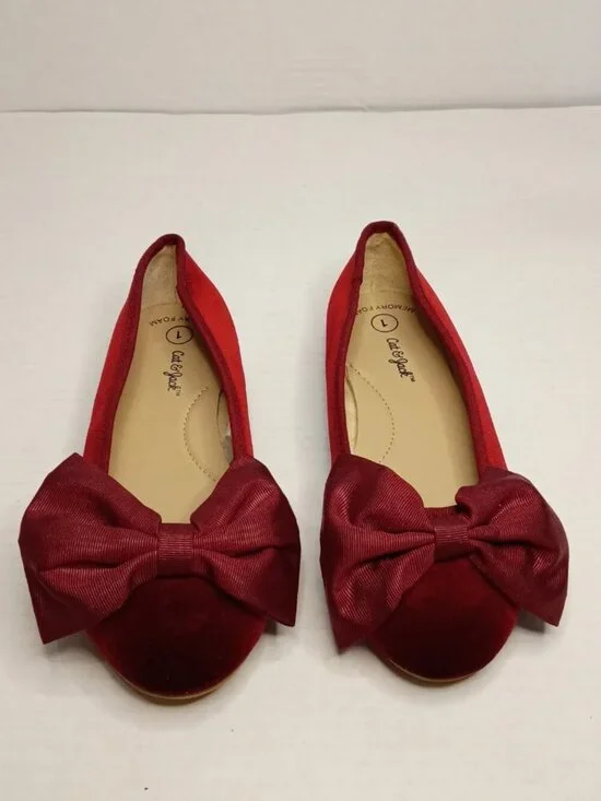 Cat & Jack Red Velvet Perla Bow Ballet Flats Girls Youth Size 1
