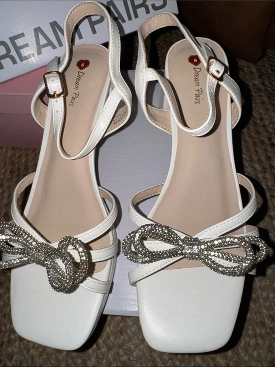 Dream Pairs Ivory Girls Dress Sandals with Crystal Bow