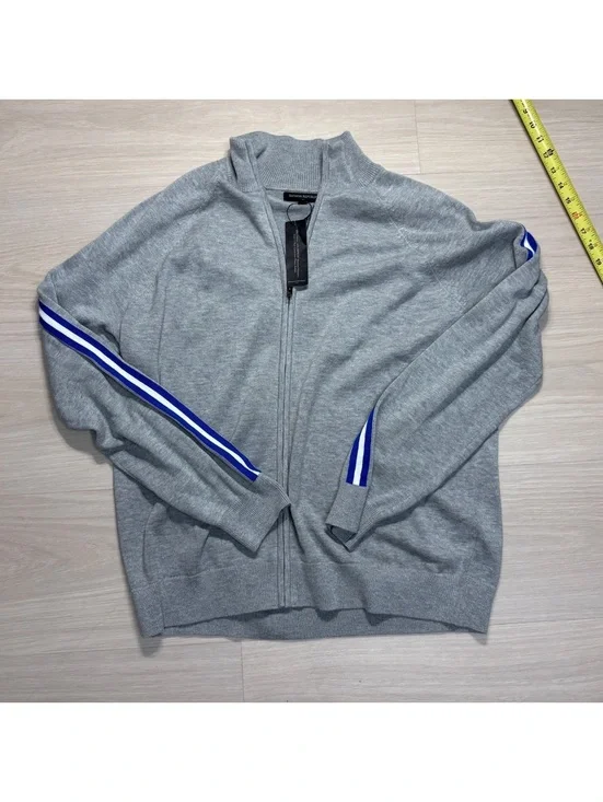Preppy vintage Y2K banana republic zip up gray with blue and white strip coat