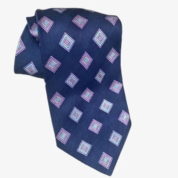 Giorgio Brutini Men’s Silk Necktie Navy Blue Purple Diamond Tie Office Wedding