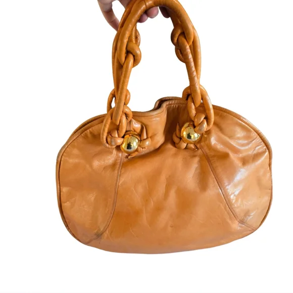 Giovanni Raspini Italian Leather Hobo Creation Ema GG Glossy Apricot Purse Vtg
