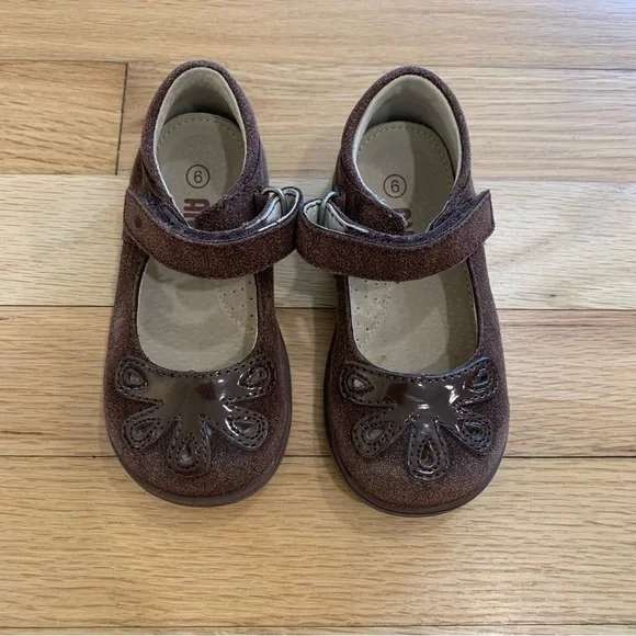 Angel Girls‎ Brown Bloom Leather Lining Gum Sole Mary Jane Shoes Toddler 6