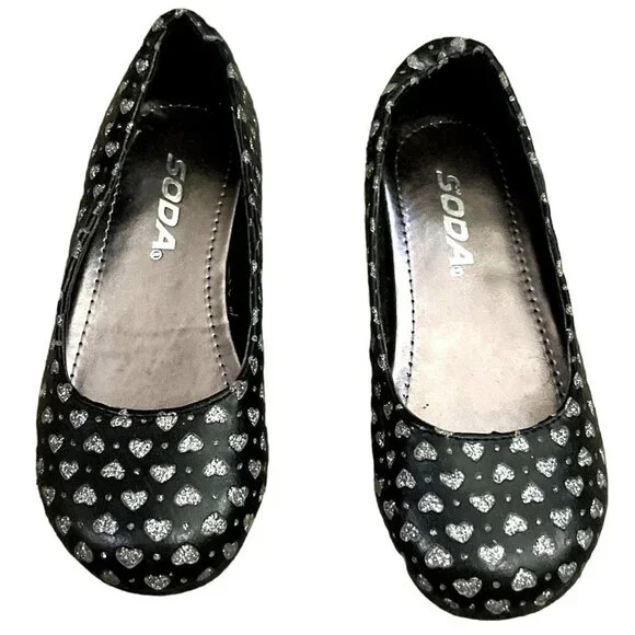 Soda Kids Black Flats Silver Stars Youth 12