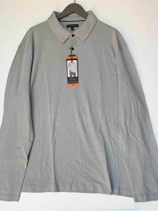 Banana Republic Men's Long-Sleeve Polo Shirt - Light Gray XXL