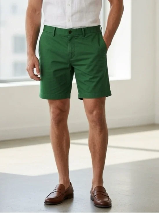 Banana Republic Green Flat-Front Chino Shorts