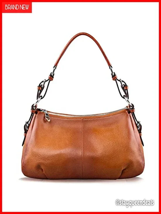 Top Grain Pebbled Cowhide Leather Hobo Handbag, Adjustable Strap, Silver Tone