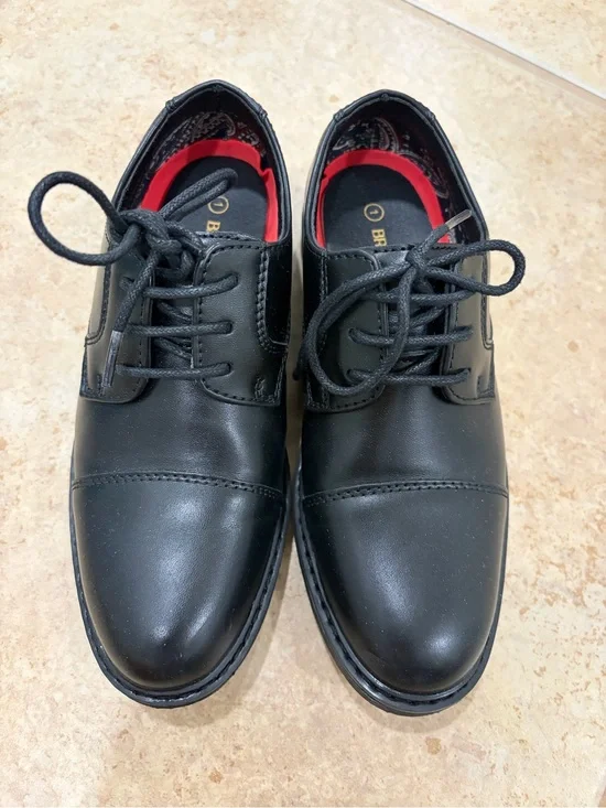 Bruno Marc Boy’s Black Leather Cap-Toe Lace-Up Dress Shoes