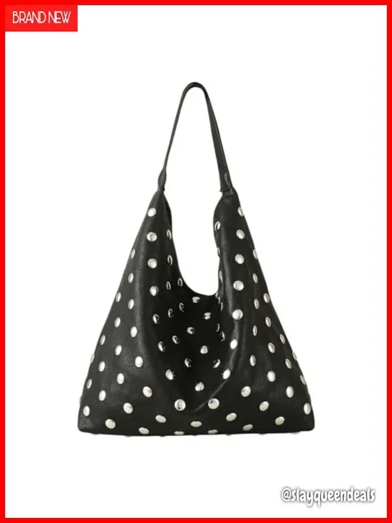 Studded Hobo Purse for Women Faux Leather Tote Shoulder Bag Punk Handbag