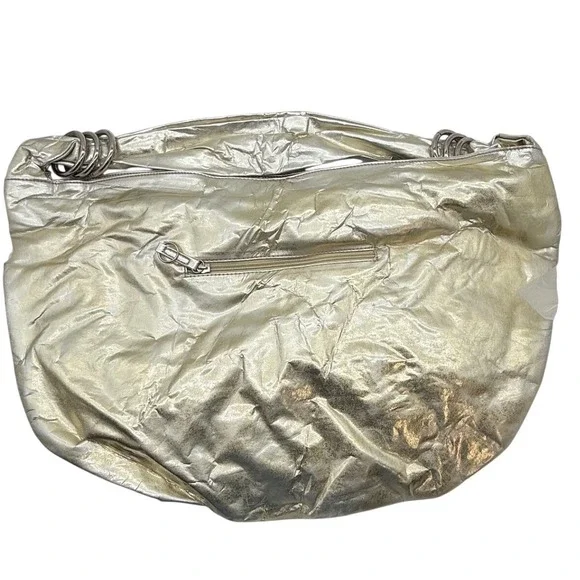 Gold‎ Metallic Hobo Bag Shoulder Bag Large Crinkle Faux Leather Silver Tones