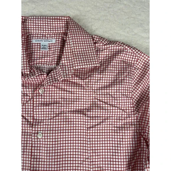 Banana Republic Red Gingham Check Dress Shirt Mens Large L‎ 16 16 1/2