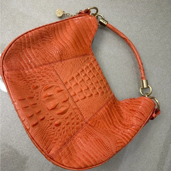 Brahmin Orange Croc-Embossed Leather Hobo Bag
