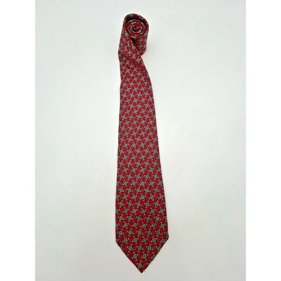 Vintage Polo Ralph Lauren Silk Tie Geometric Foulard Cube‎ Pattern Red/Blue