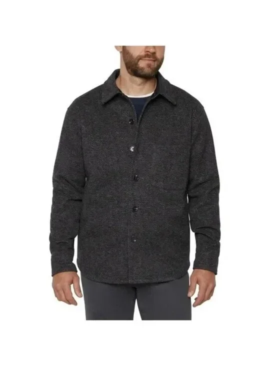 Banana Republic Men's XL Gray Button-Up Shacket Herringbone Pattern e1492