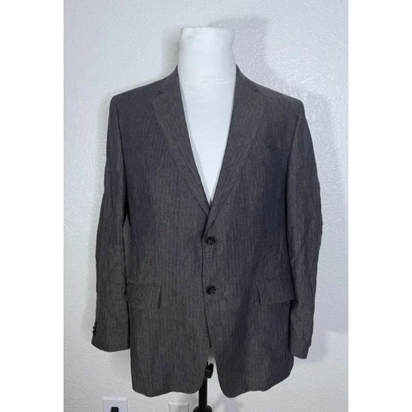 Banana Republic Linen Blazer Mens 44R Jacket Modern Fit Brown Stripe Wedding