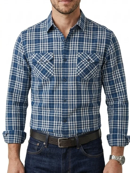 Banana Republic men's long sleeve Blue plaid Button Down shirt Men's size medium