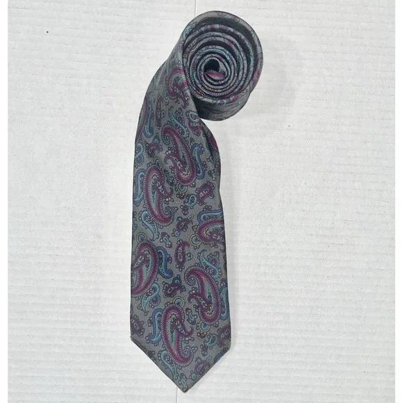 Vintage Carson Pirie‎ Scott Tie Men's OS Gray Paisley Easter Professional Office