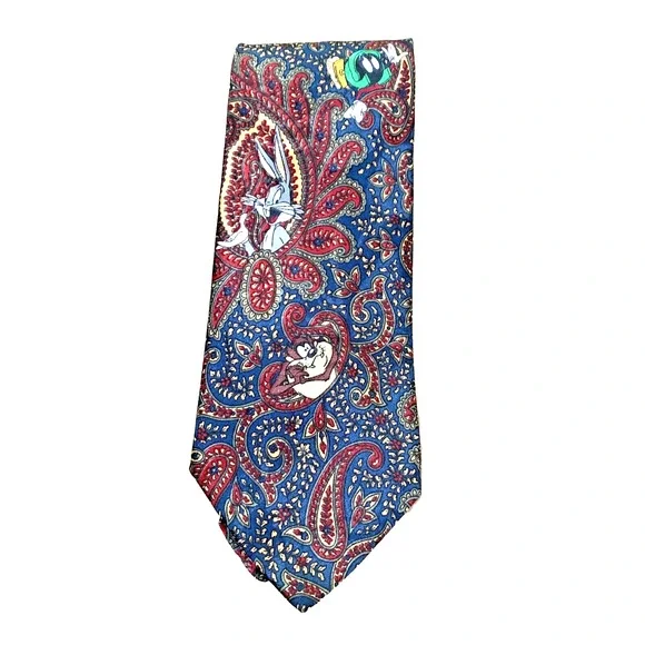 Vintage Looney Tunes Men's Necktie Bugs Bunny Wile E Coyote TAZ Paisley 1994
