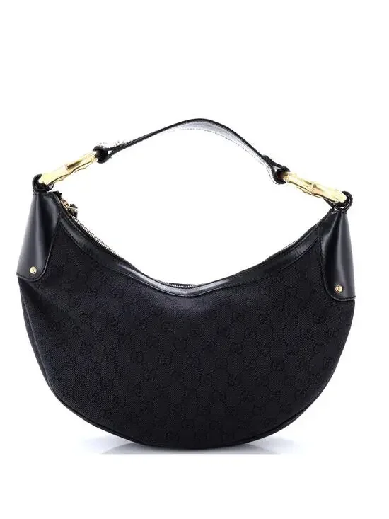 Gucci Bamboo Ring Half Moon Web Hobo Gg #317361G88B